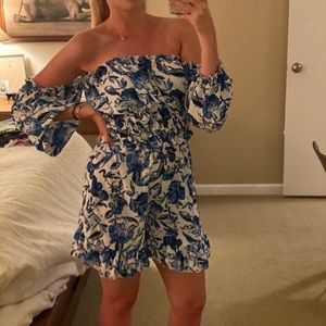 Blue and white romper